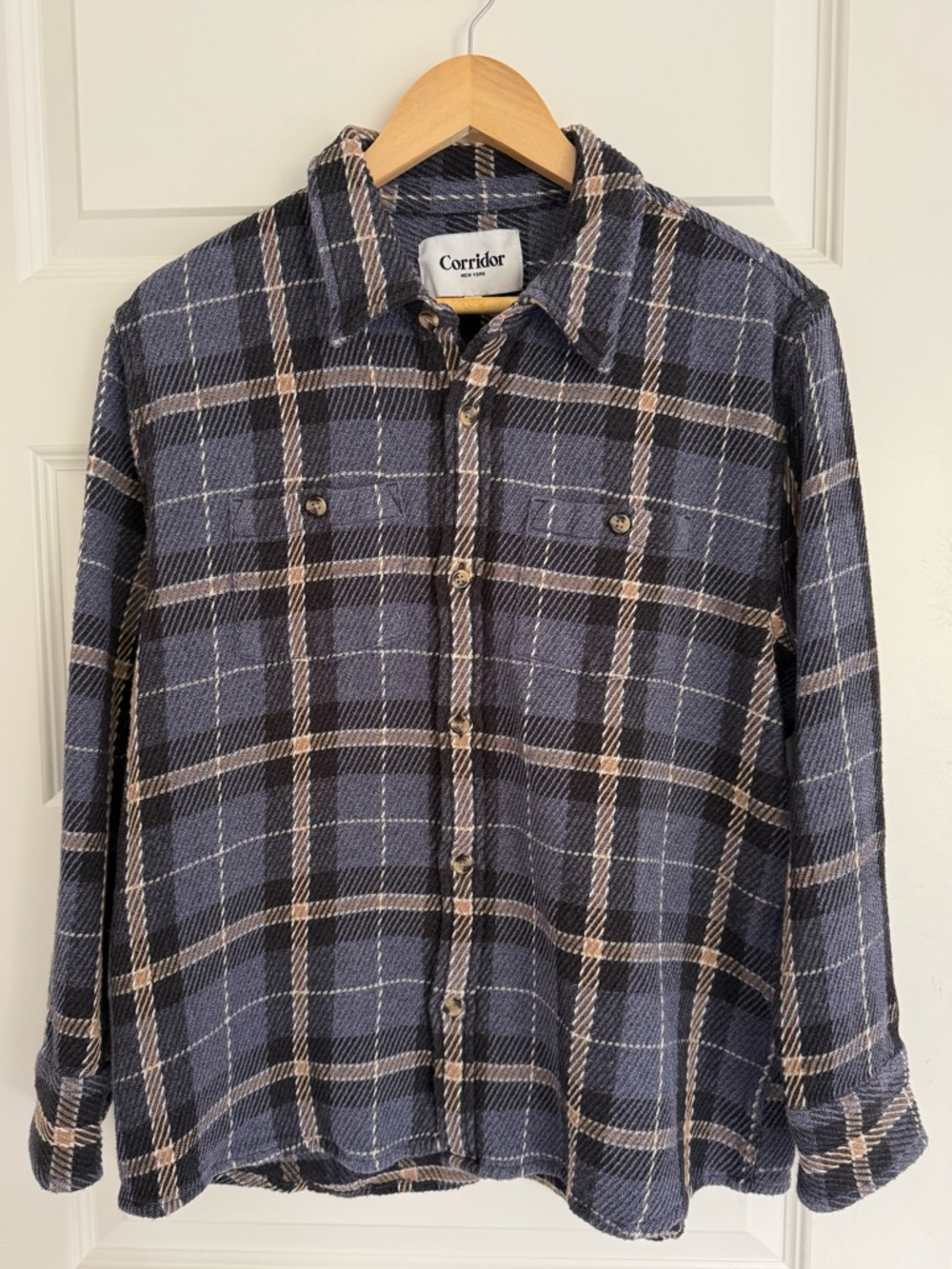 Corridor NYC Big Twill Checked Long Sleeve Shirt Men’s Medium Blue Purple Plaid